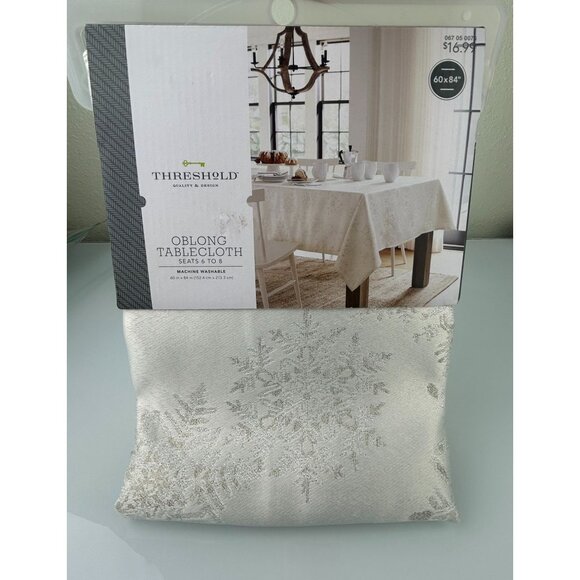 Threshold Oblong Tablecloth Snowflake Holiday Winter Christmas Cream Elegant - Picture 15 of 15